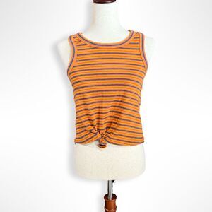 Madewell Audio Knot-Front Tank Top, Orange Striped, S, Retro 70s Inspired